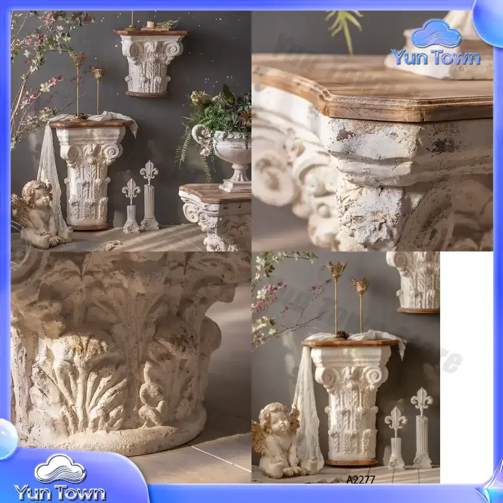 French Vintage Wall Decor Half Round Entry Table Roman Column Floor Sculpture Solid Wood Shelf Relief for Home Decor