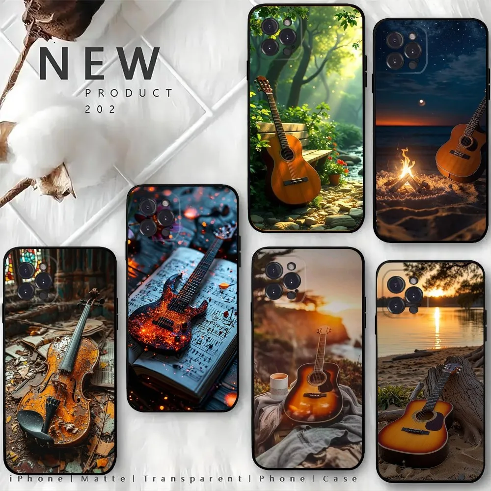 

Musical Violin Guitar Phone Case For iPhone 16,15,14,13,12 Mini 11 Pro XR,X,XS,MAX 7,8 Plus Silicone Cover Soft Black