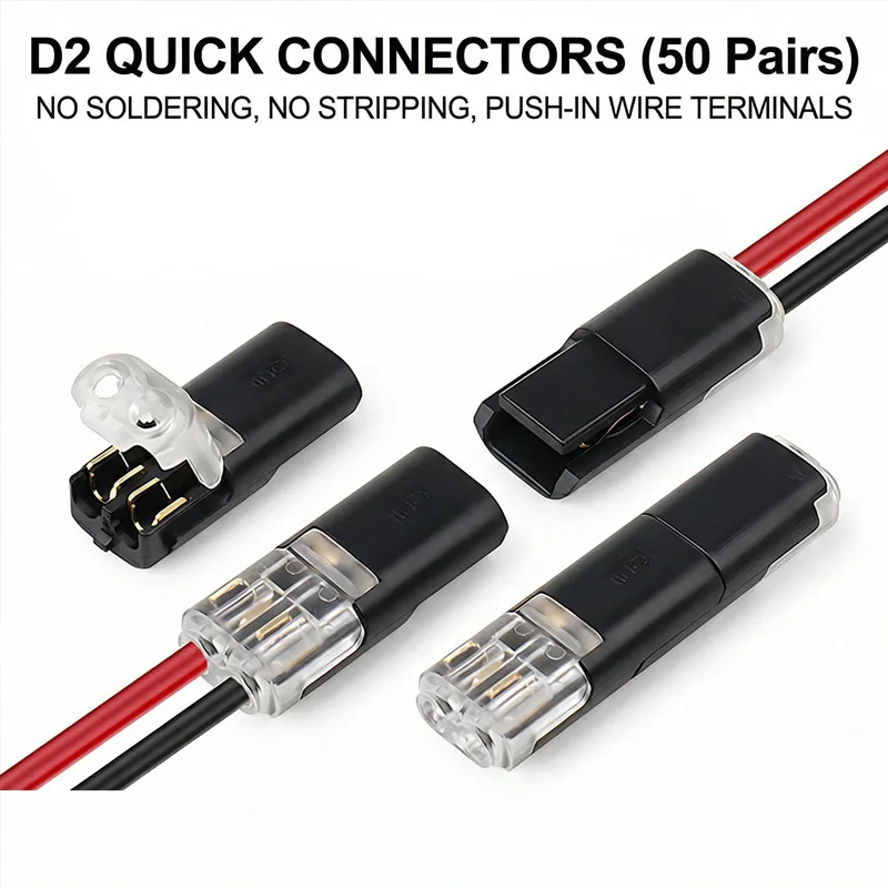 

Solderless 2 Pin LED Cable Connector 50 Pair, Insulation Piercing Quick Disconnect Plug Terminal for Lighting Installation