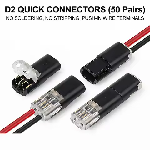 Solderless 2 Pin LED Cable Connector 50 Pair, Insulation Piercing Quick Disconnect Plug Terminal for Lighting Installation