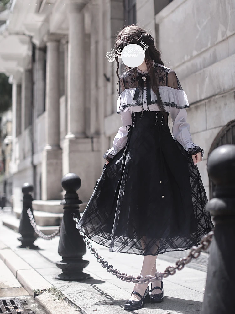 

Ele Long Sve Cape irt и юбка с высокой талией, осень 2024, женский наряд Faion, прозрачный галстук, Gentle Sense Princ Sle