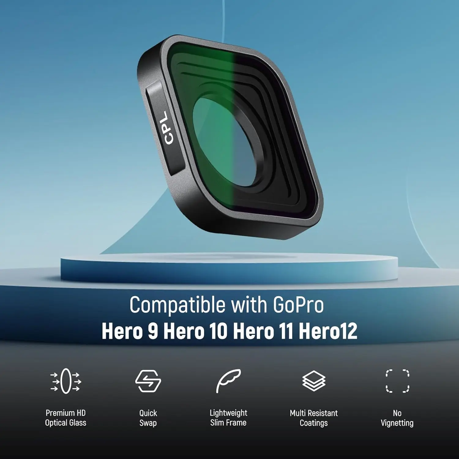 NEEWER CPL Filter Compatible with GoPro Hero 9/10/11/12, Polarizing Filters, Action Camera Accessories, Enhances Colors