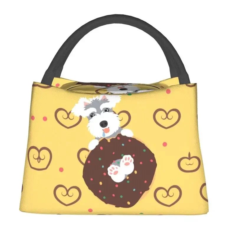 Miniature Schnauzer And Donut Lunch Boxes Women Cartoon Dog Cooler Thermal Food Insulated Lunch Bag Travel Work Pinic Container