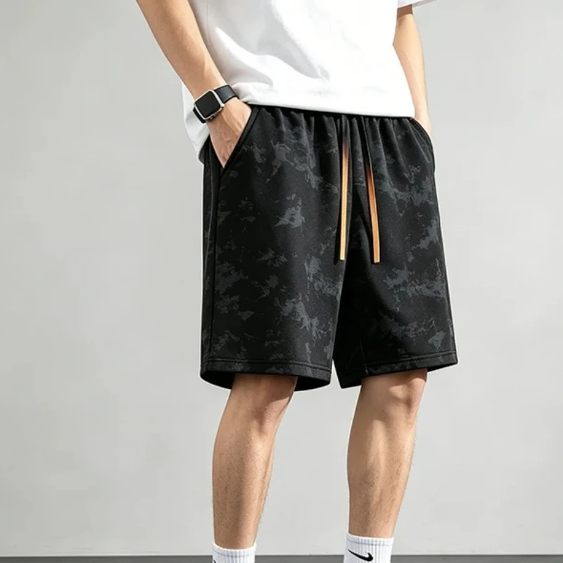 Black Camouflage Printed Sports Shorts Men Summer Outdoor Ice Silk Running Breathable Beach Shorts Elastic Waistband Short Pants