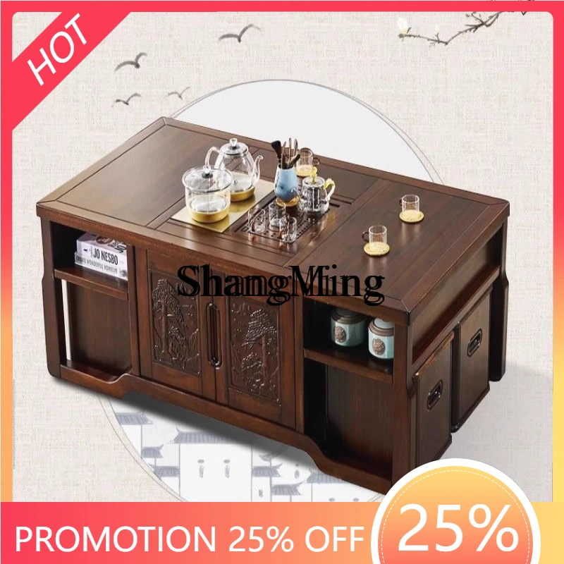

ZYY exquisite solid wood coffee table living room tea table combination new Chinese integrated household storage tea table