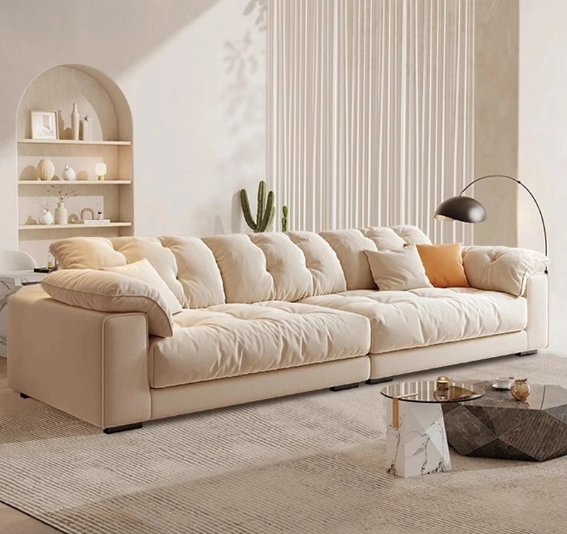 Cream style fabric sofa, simple modern light luxury, technology cloth, straight row cloud sofa