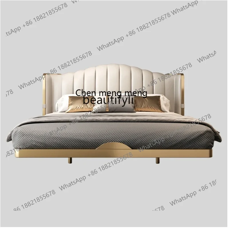 

xz1Light Luxury Silent Style Italian Minimalist Leather Suspended Empty Master Bedroom Double Bed Metal Advanced