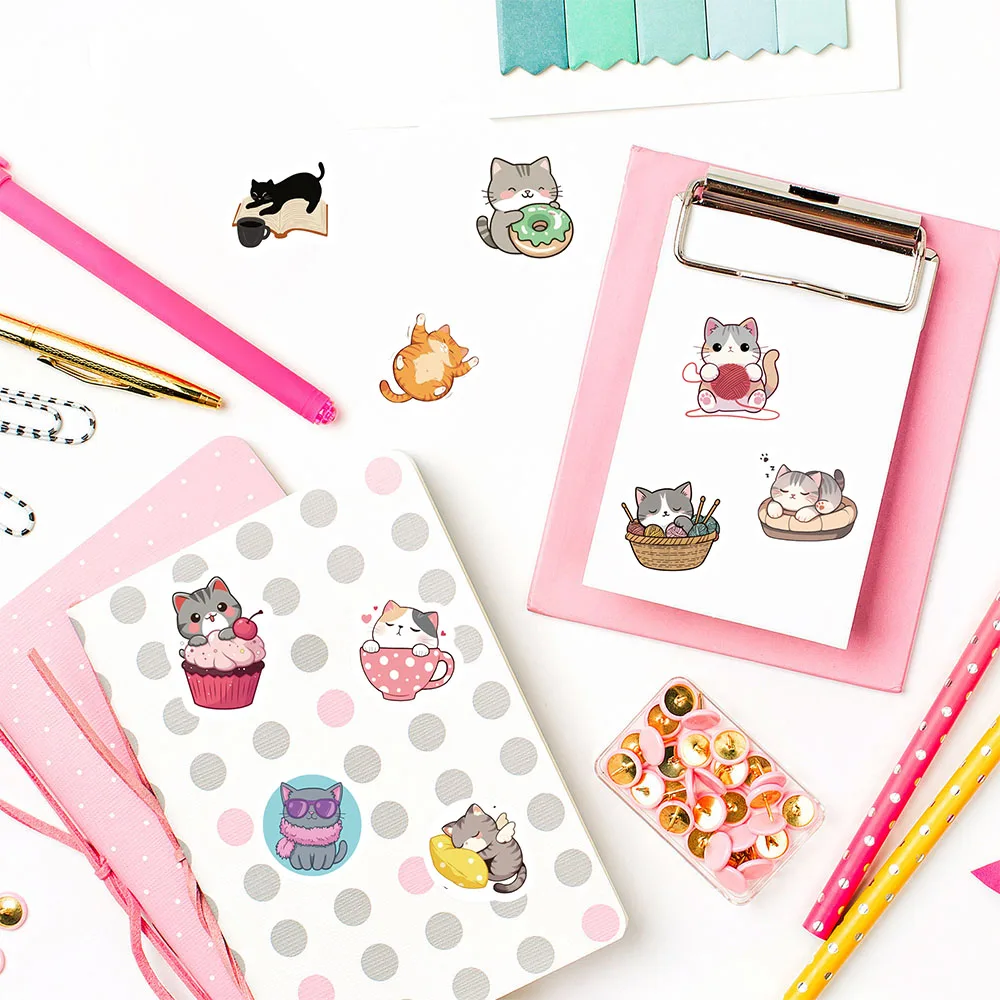 500 قطعة الكرتون القط لفة ملصقات Harajuku مقاوم للماء سجل القصاصات عنصر Y2k FashionCoffee الهاتف الشارع الشهير ديكور الحفلات الثابتة