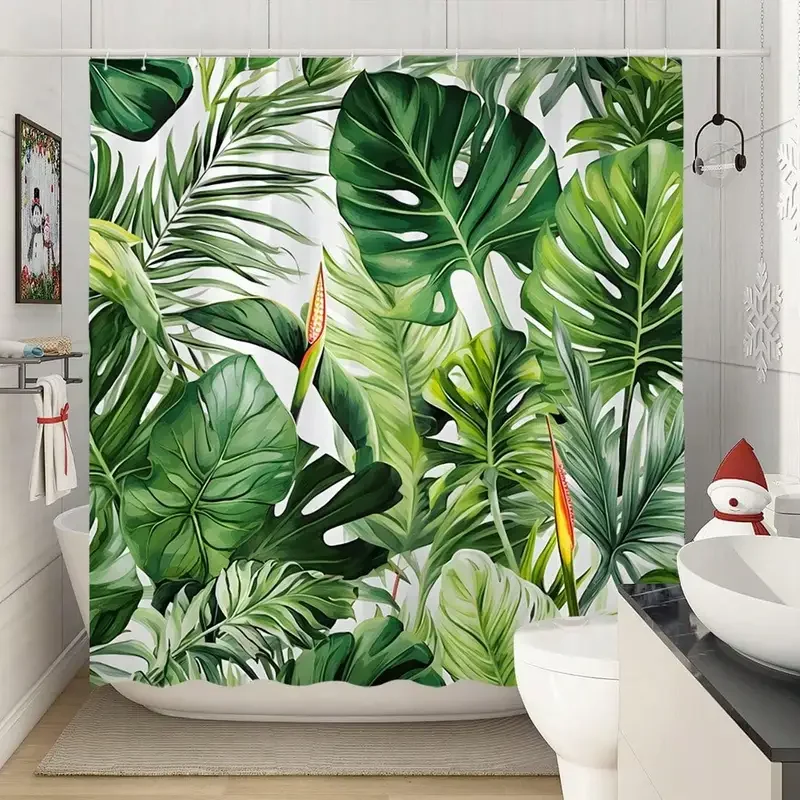 

1pc Shower Curtain Tropical Plant Palm Green Leaf Flower Modern Minimalist Style Pattern Polyester FabricXT6@！
