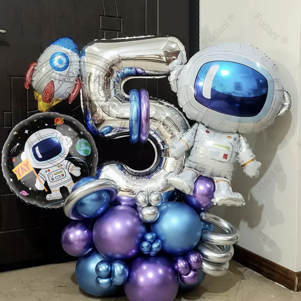 우주 비행사 로켓 행성 풍선 세트, 우주 비행사 풍선, 소년 어린이 생일 테마 파티 갤럭시 파티 장식 용품, 33 개