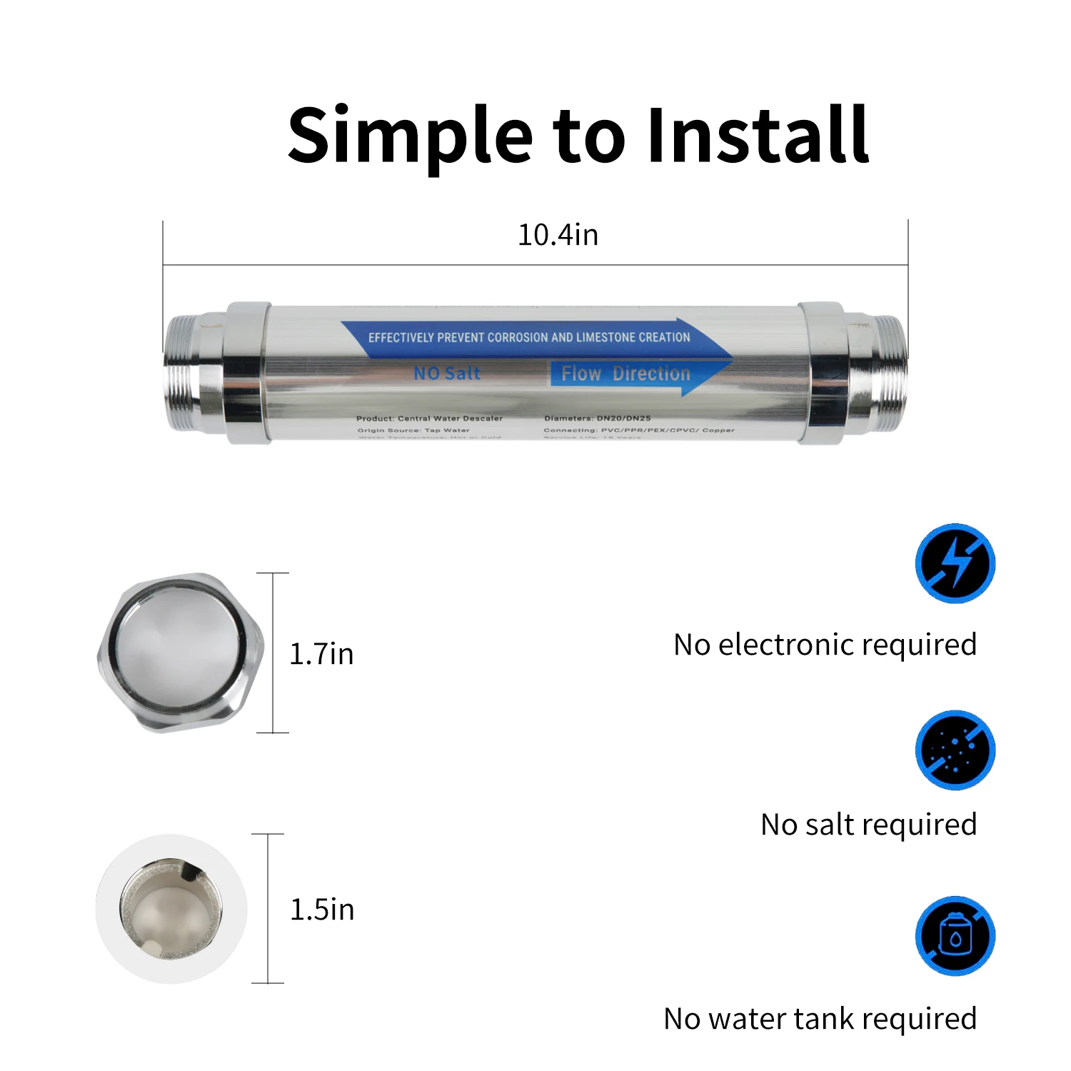 Whole House Water Descaler Scale Inhibition Softener System Machine Anti Limescale Corrosion & Hard Water Water Filter Purifier