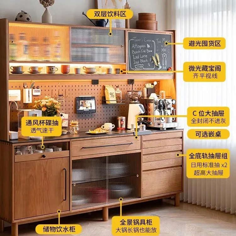 Solid wood dining side cabinet, multi-functional storage cabinet, tea cabinet, kitchen integrated upper and lower cabinets again