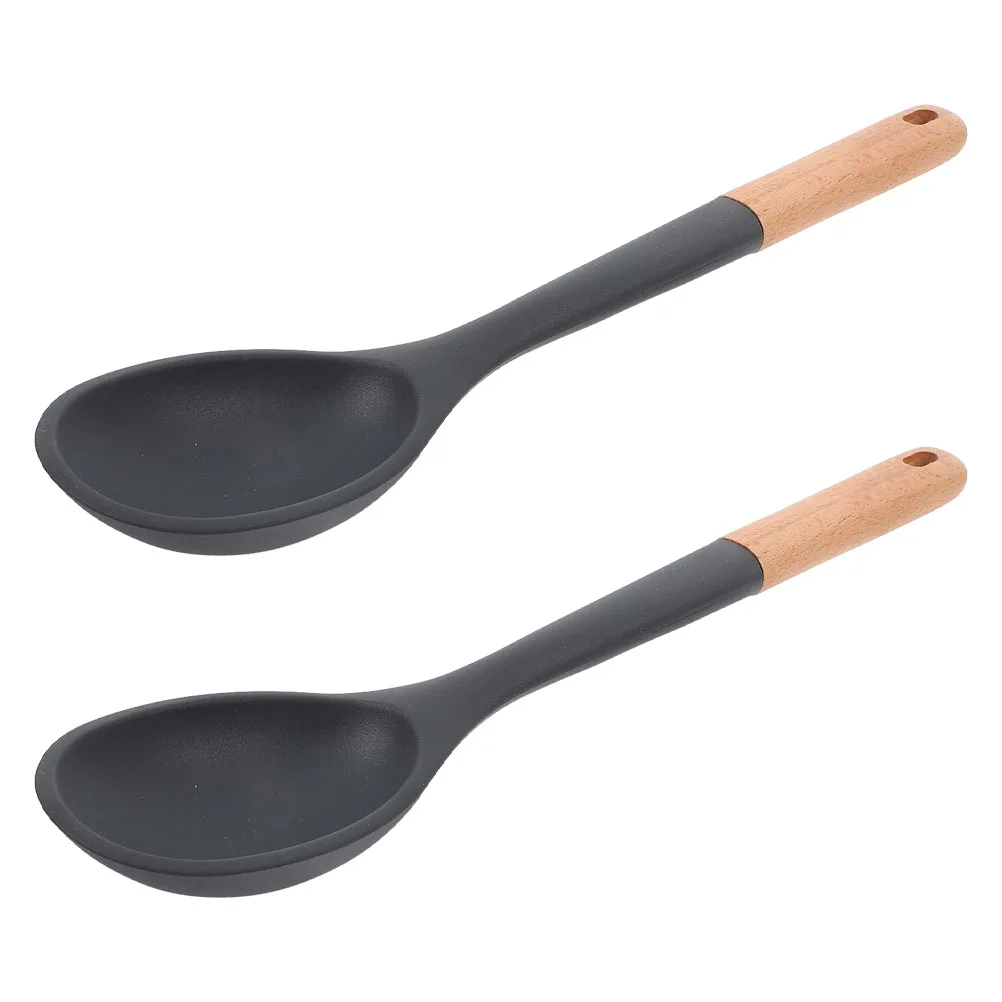 

2pcs Cooking Spoons Heat Wood Spoon Resistant Kitchen Utensils Wooden Handle Large Spoon for Stirring Flipping