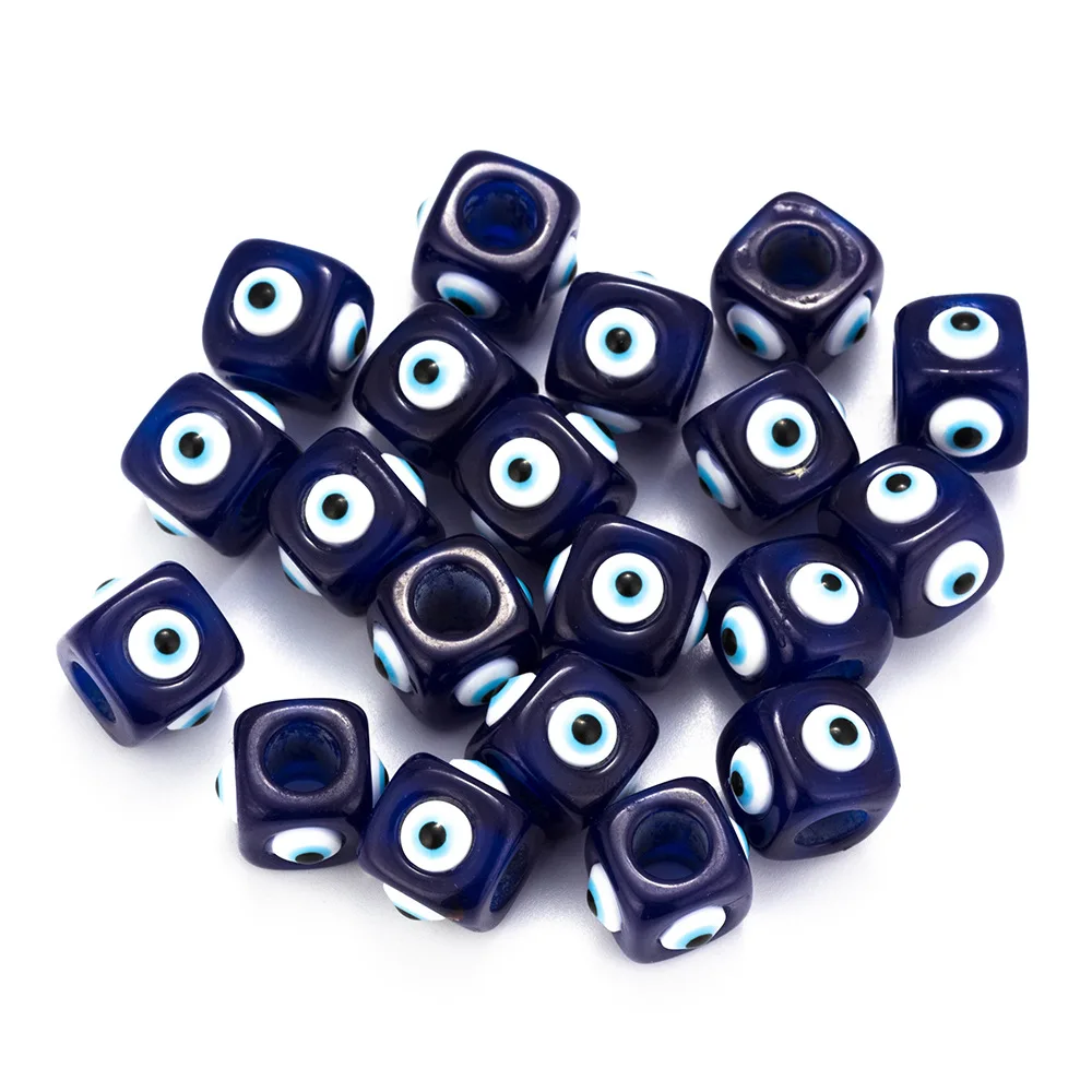 50pcs Resin Devil's Eye Cube Beads 14MM Turkish Blue Eye Square Loose Beads For DIY Handmade Jewelry Making Crafts Supplies