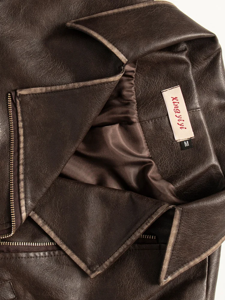 

Biker Jackets Womens Jacket Cropped Chic Leather Trimmed Overlong Layered Clubwear Modern Comfortable Cozy Halloween Thickend BF