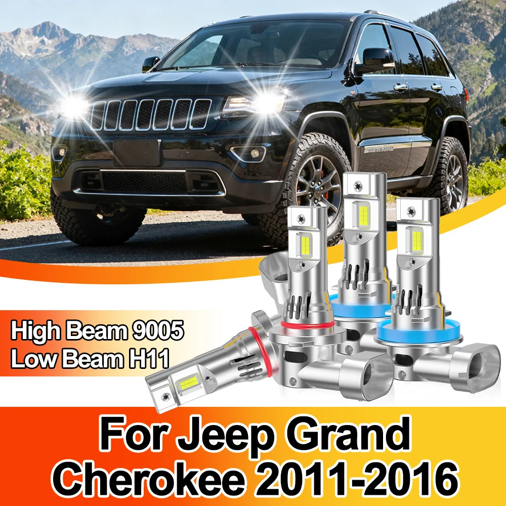 For Jeep Grand Cherokee 2011-2016 High Low Beam LED Headlights 9005 H11 Car Headlamps High Power 1:1 Original Size Plug And Play