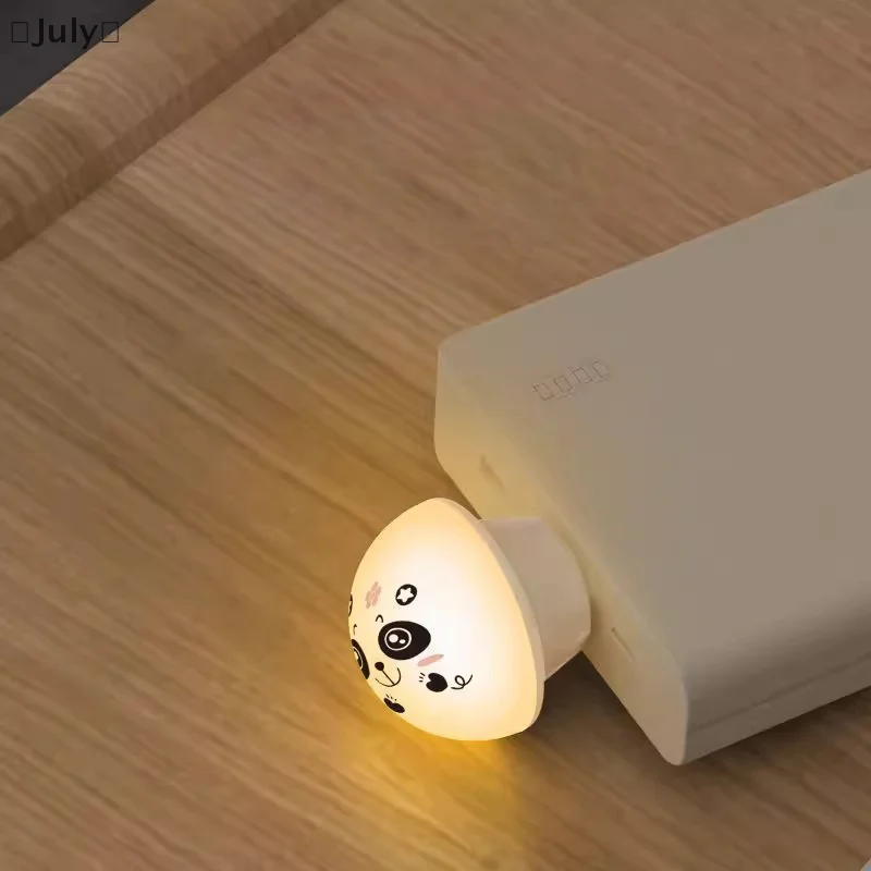 Lampu malam LED dalam ruangan, USB Panda buatan dengan kontrol suara pintar, colokan samping tempat tidur berkemah