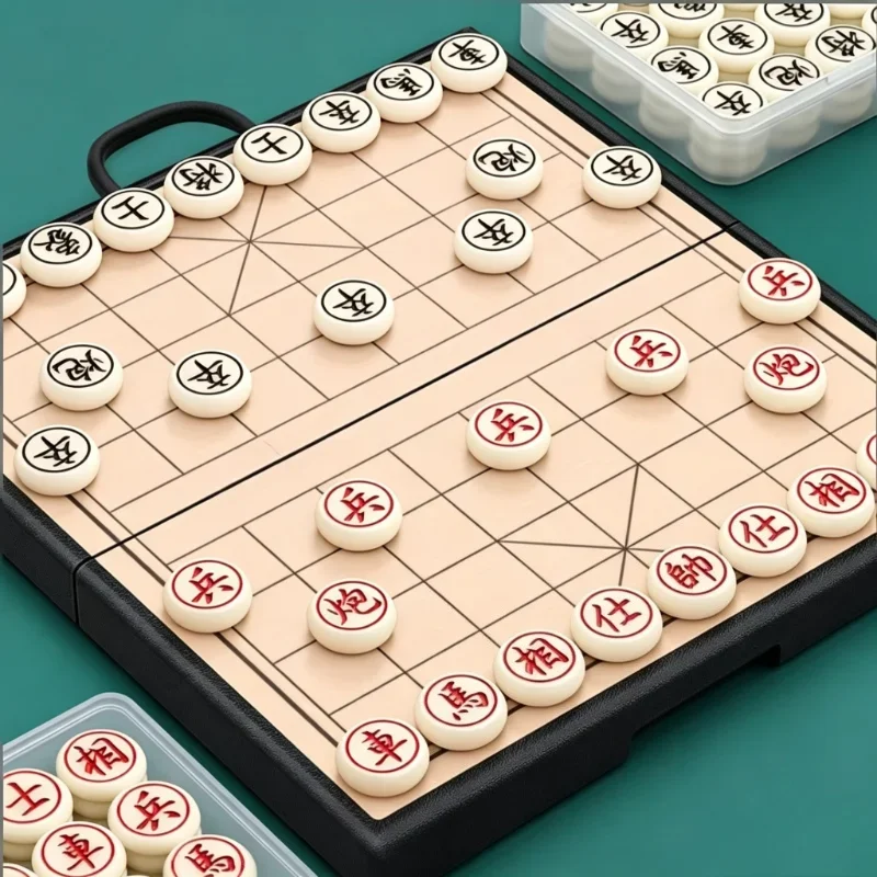 Chinese Chess Children Chess With Chessboard Magnetic Portable Magnetic Chess Pieces Solid Wood Foldable Puzzle Game With Box