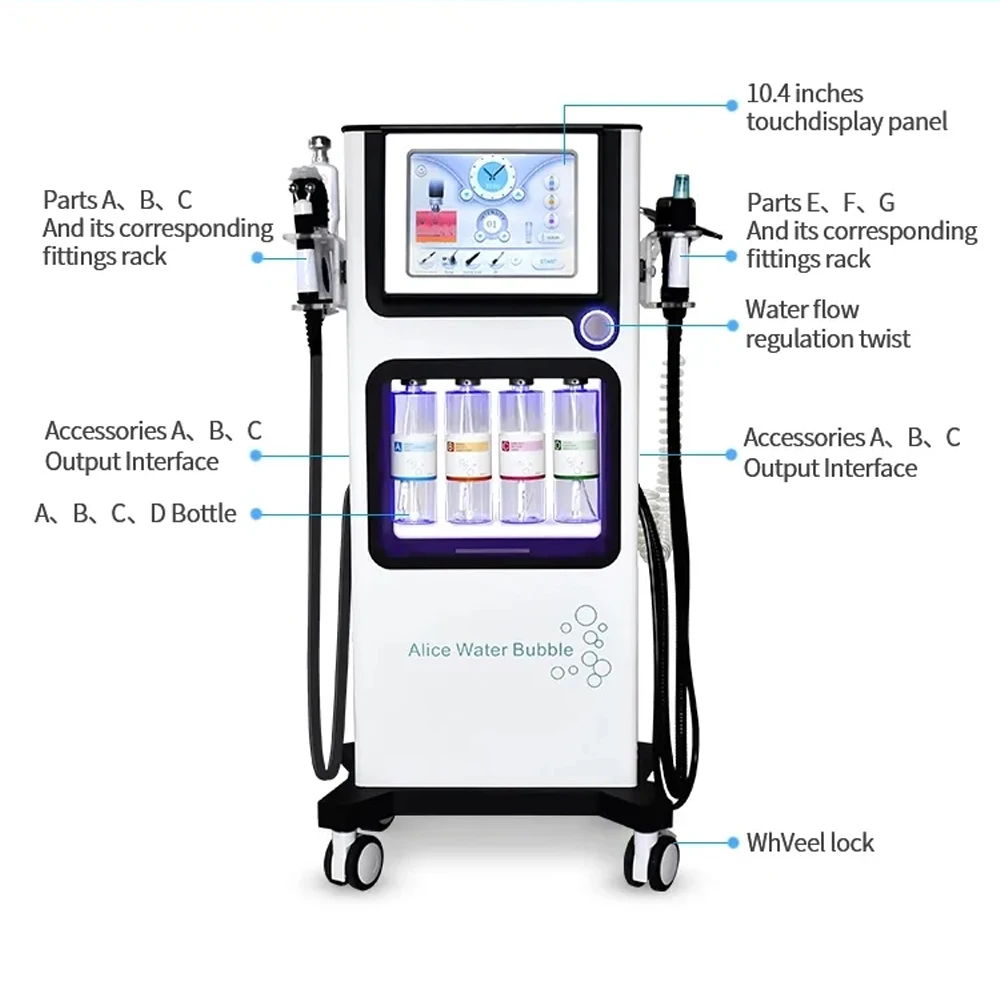 앨리스 슈퍼 버블 스킨 관리 기계, 하이드로 박피술 딥 클렌징, 안티 에이징 페이스 리프팅 뷰티 스파 장치, 7 in 1