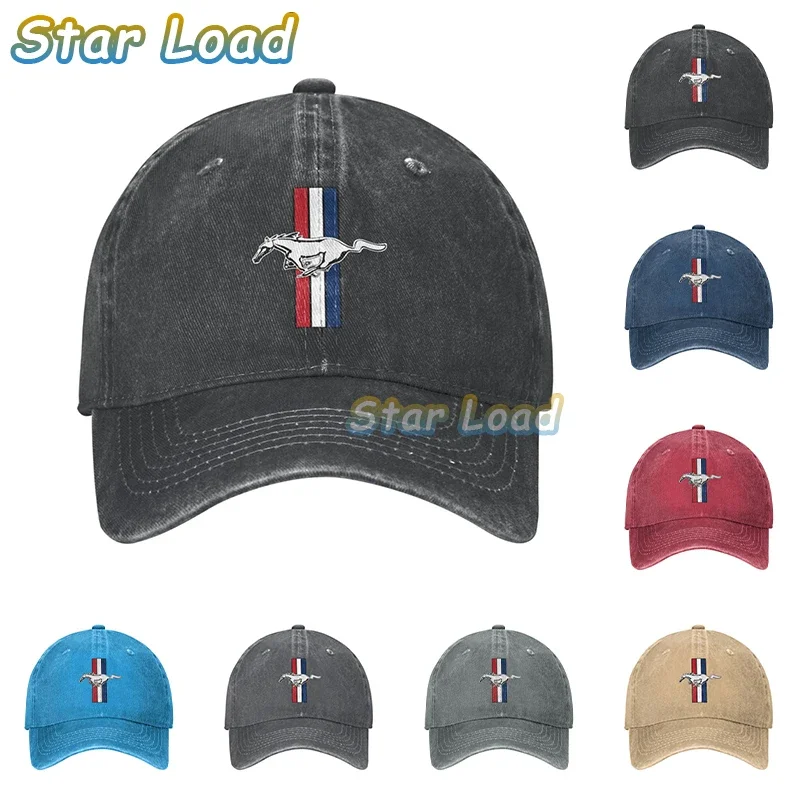 New Arrival Mens Baseball Cap Mustang Car Logo Summer Mens Harajuku Color Block Baseball Cap High Quality Cotton for Unisex