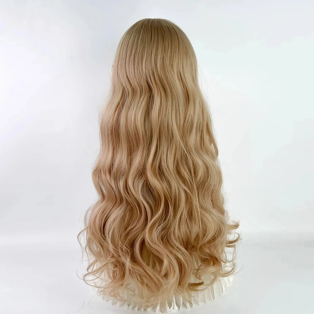 غاكا شقراء الاصطناعية طويلة متموجة المرأة شعر مستعار مع الانفجارات رقيق لوليتا تأثيري الشعر مقاومة للحرارة شعر مستعار للحزب اليومي #3