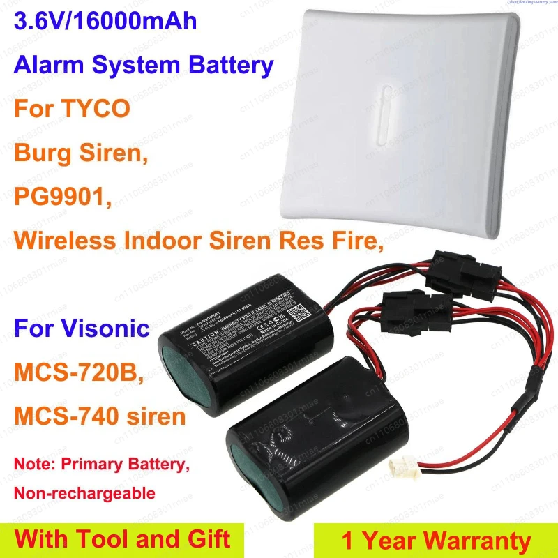 16000mAh Alarm System Battery for  MCS-720B, MCS-740 siren, SR-740 PG2, For  Burg Siren,PG9901, Indoor Siren Res Fire