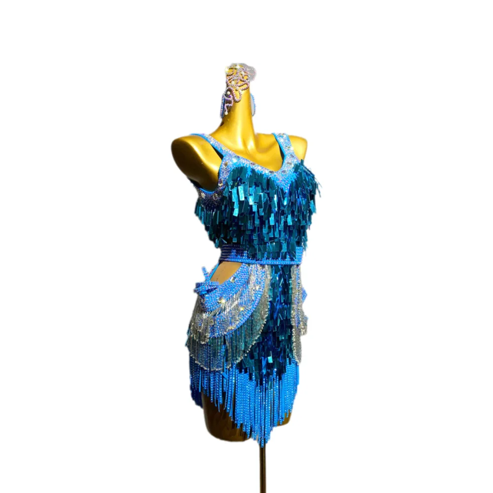 

Латинские танцы AB Stone Женское платье для взрослых и детей Высококачественное индивидуальное блестящее платье с бриллиантами Черное платье для выступлений в бассейне Samba