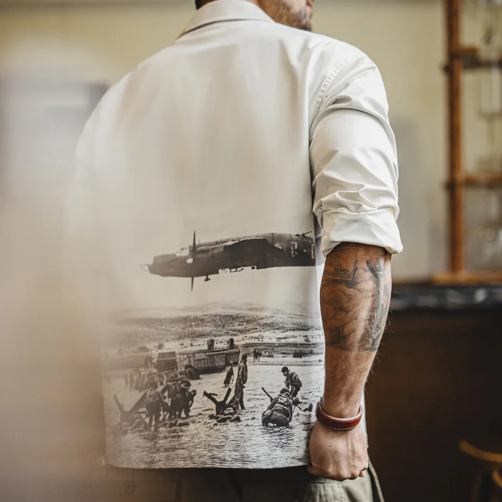 

Мужская рубашка Maden с кубинским воротником и принтом, свободного кроя, повседневная, для лета и осени, дышащая, из полиэстера