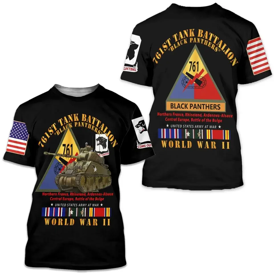 24/25 New Arrival Irritative Men 761st Tank Battalion 3D All Over Printed T-shirt Hot Selling Military Warfare Style Unisex Tee