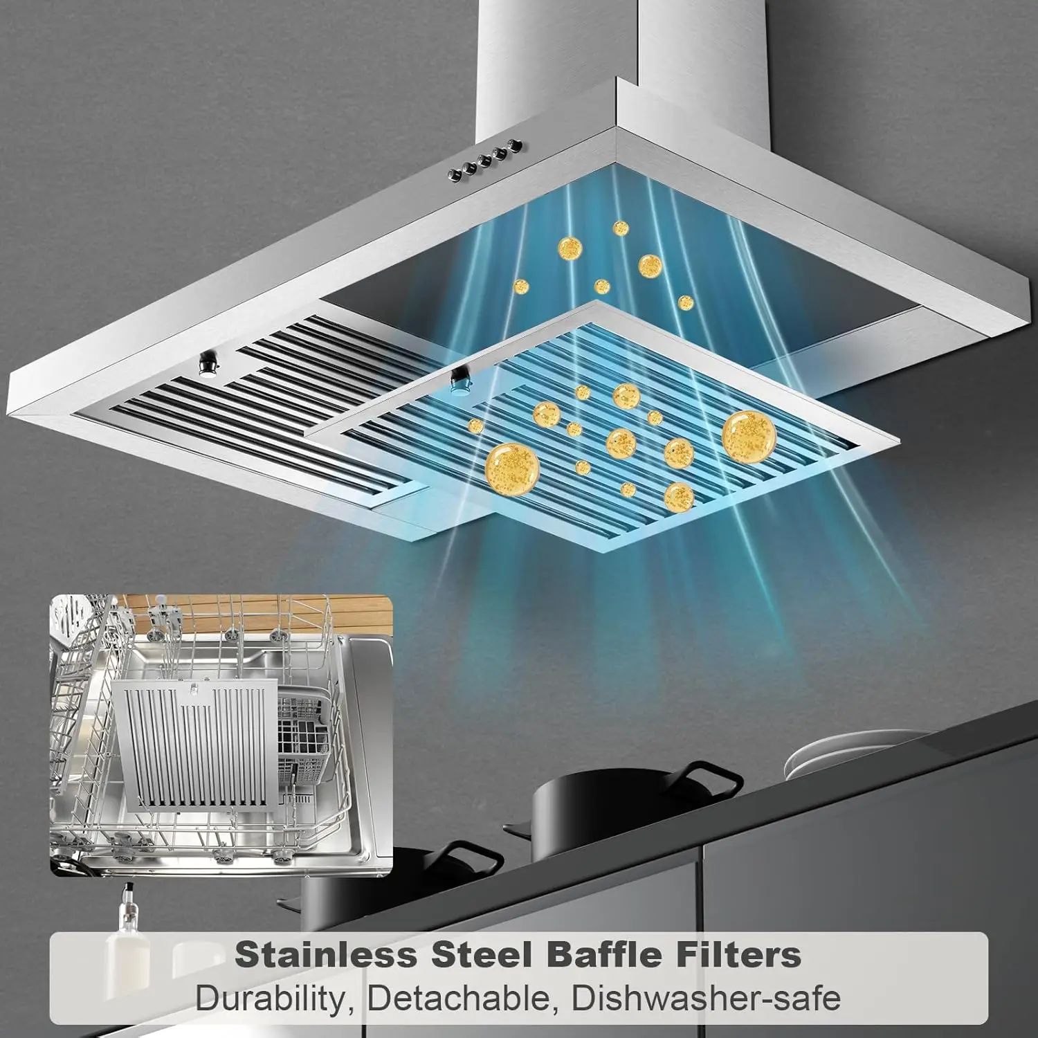 حامل حائط مقاس 30 بوصة 450CFM - شفاط فتحة تهوية للمطبخ من الفولاذ المقاوم للصدأ، فائق الهدوء 55 ديسيبل، قابل للتحويل/القنوات، شفاط ثلاثي السرعات