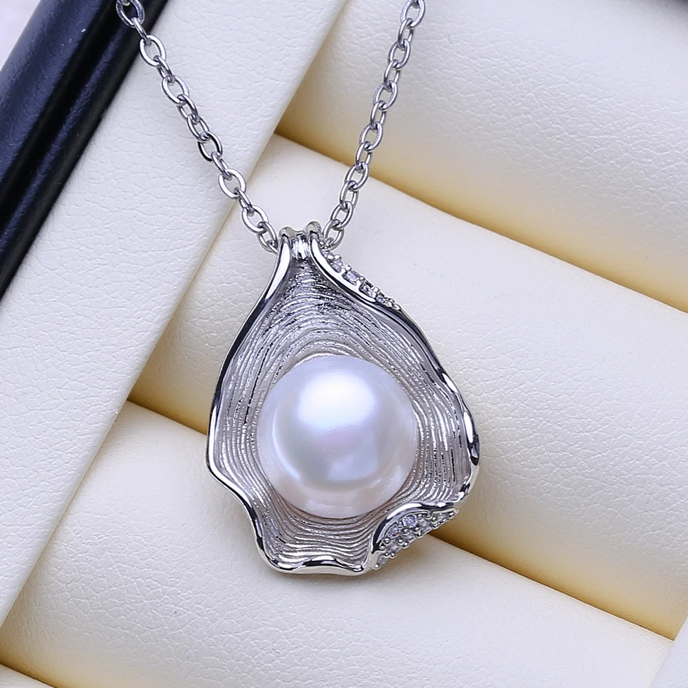 FENASY 10-11MM Natural Freshwater Pearl Fashion 925 Sterling Silver Pendant Necklaces Party Jewelry Gifts For Women