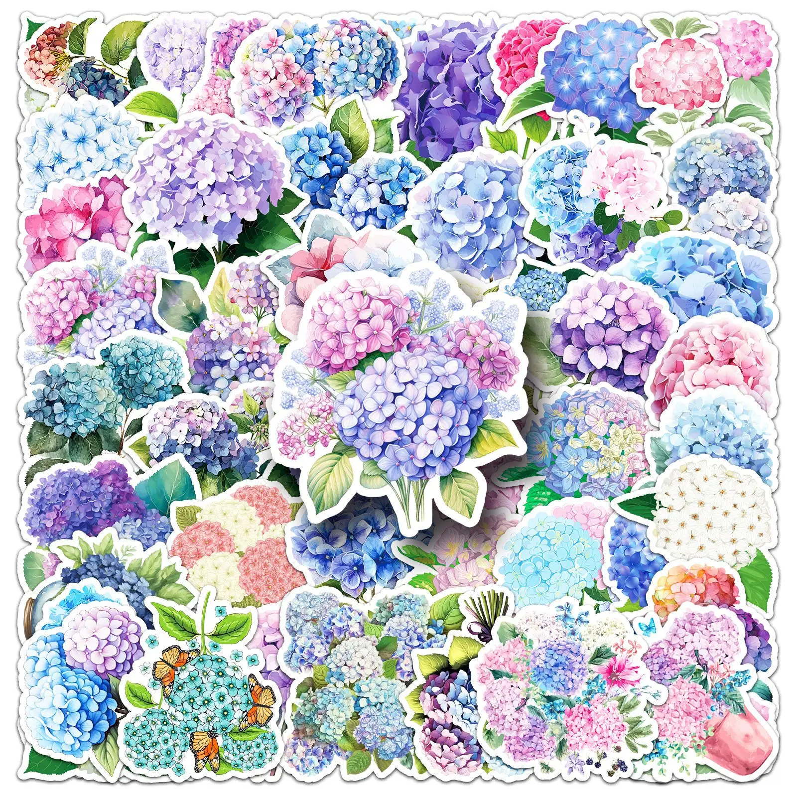 

50Pcs Watercolor Hydrangea Stickers Cute Flower Decor for Laptop Bottle Journal Flower Lovers Gifts