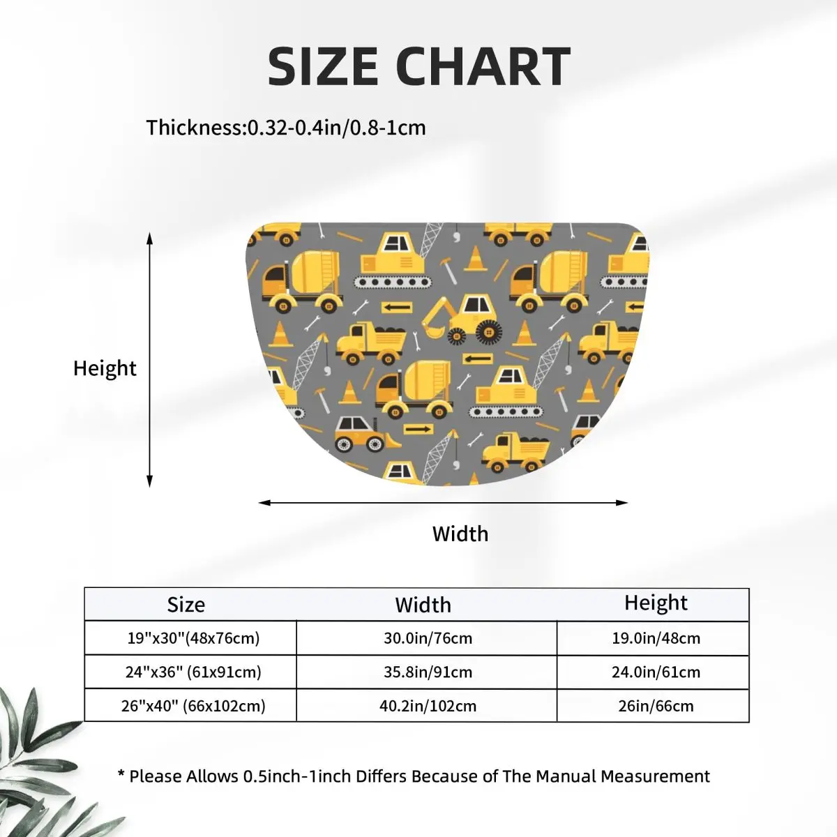 Construction Trucks On Gray Soft Flannel Half Round Doormat Non Slip Bathroom Mat Absorbent Floor Carpet for Home Bedroom