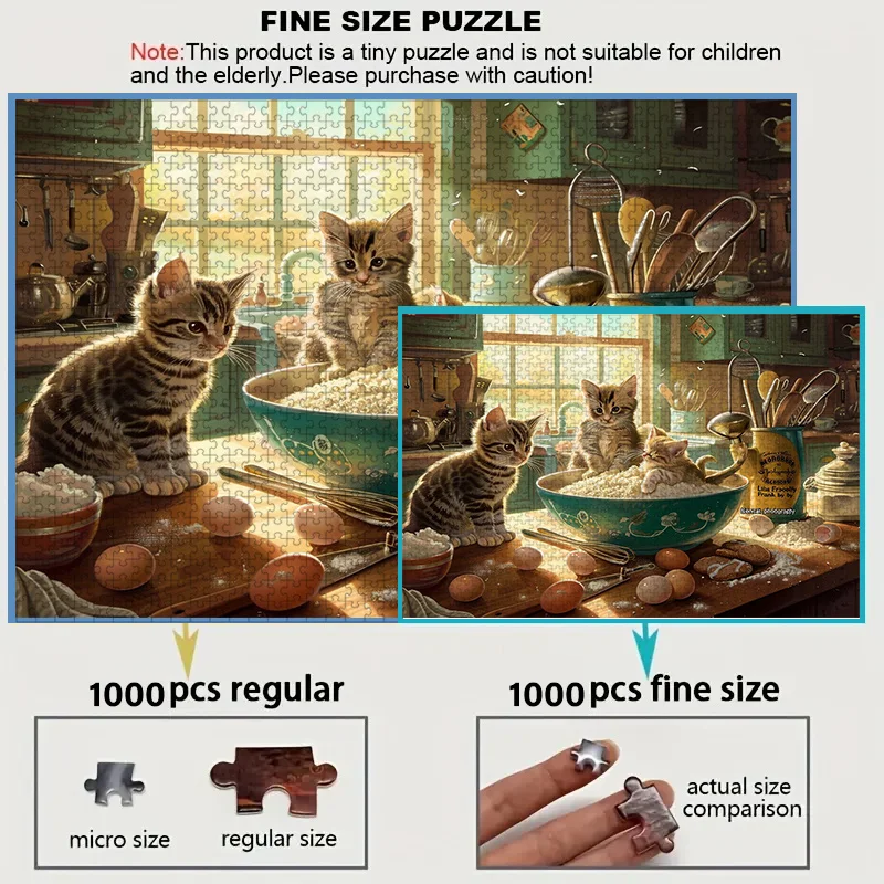 요리하는 고양이 디자인의 성인용 퍼즐 1000피스 한 상자 - 긁힘 방지, 도전적, 성인, 가족에게 적합
