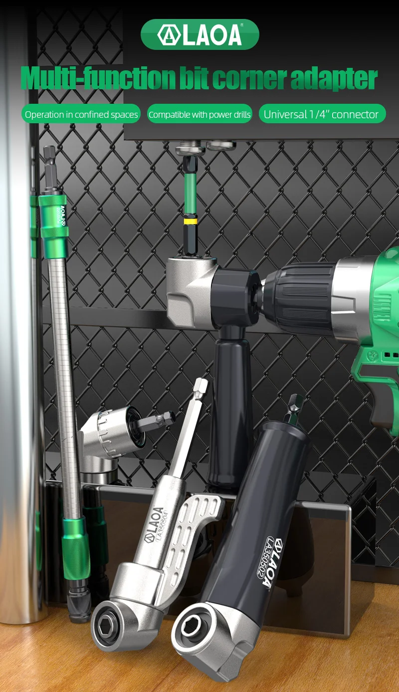 LAOA 90 ° /180 ° Bit-Eckadapter & Flexibler Schaft 1/4 Zoll Sechskant-Schlagschrauber-Winkeladapter für enge Räume Schraubendreher-Verlängerung – Detail 1