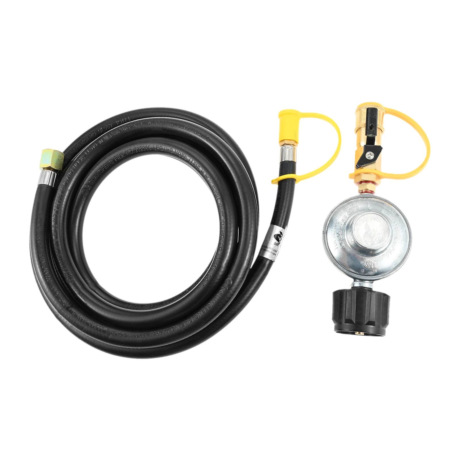 

Регулятор баллона с пропаном на 20 фунтов с быстроразъемным клапаном 1/4 дюйма Шланг 12 футов с поворотными раструбными концами с внутренней резьбой 3/8 дюйма для грилей для барбекю