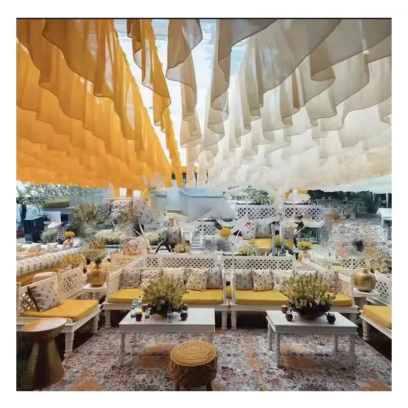 Regenbogenfarbener windgetriebener Gazevorhang, Deckendekoration für Outdoor-Partys, Spitzenstoff für Restaurants, Ferienhäuser und malerische Orte – Detail 5