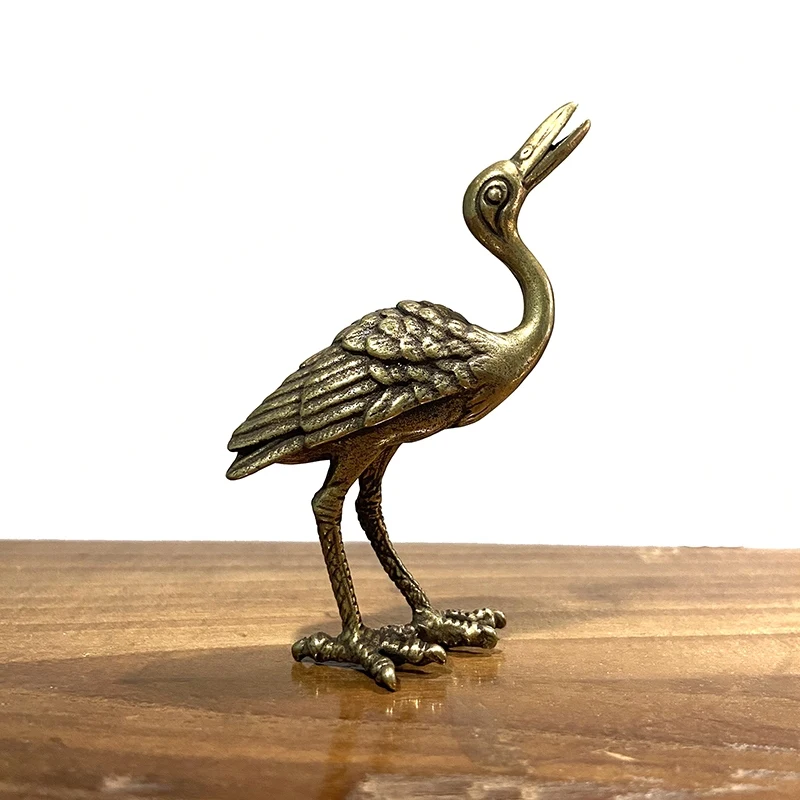 Copper Collection Red crowned Crane Tea Pet Home Decor Small Ornaments Retro Solid Brass Animal Miniature Sculpture Desktop Gift