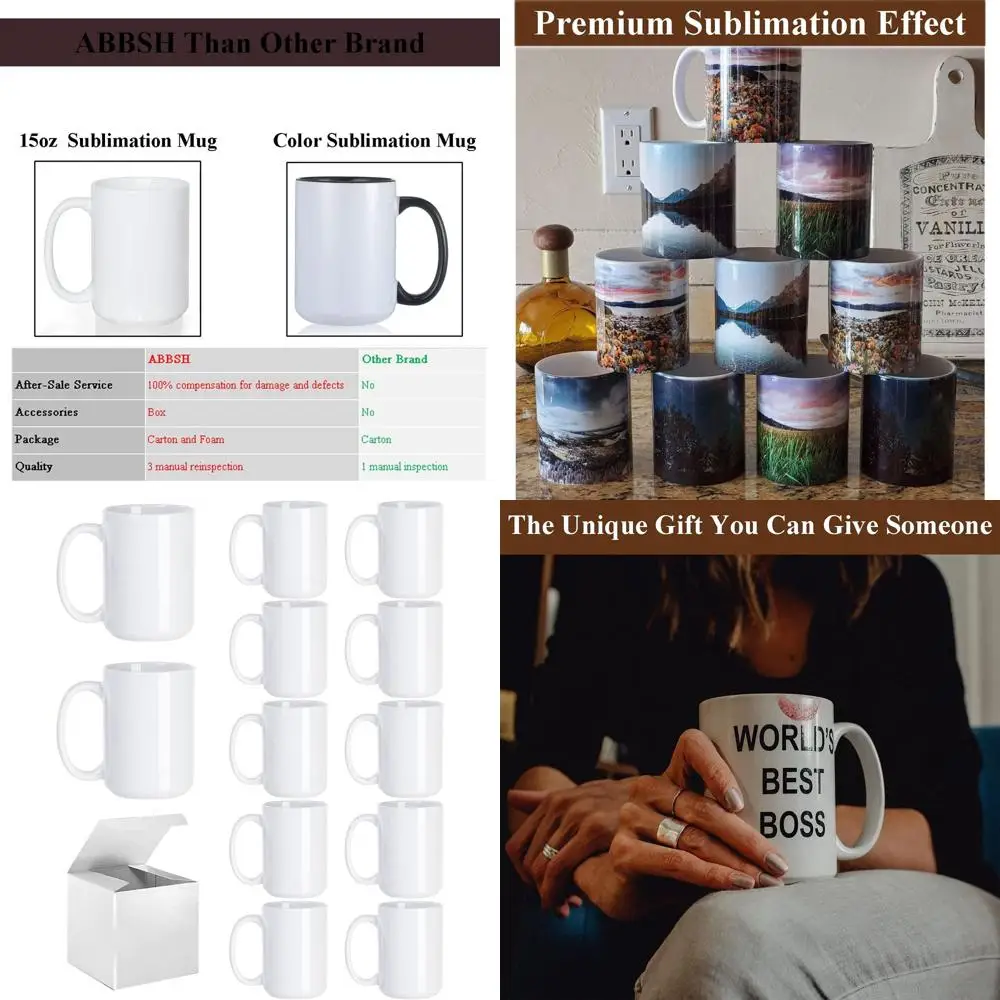 

Sublimation Coffee mugs, 15 oz White Coffee Mugs Tazas Para Sublimacion Cups With Box for Coffee, Soup, Tea, Milk, Latte, Hot Co