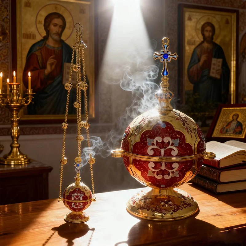 Neu2026Orthodoxes Hängegebetser mit Kette 6,5" Zinklegierung Vergoldeter Gebetser Kirchen-Hängegebetser Dekoration für die Gebetsecke zu Hause – Detail 1
