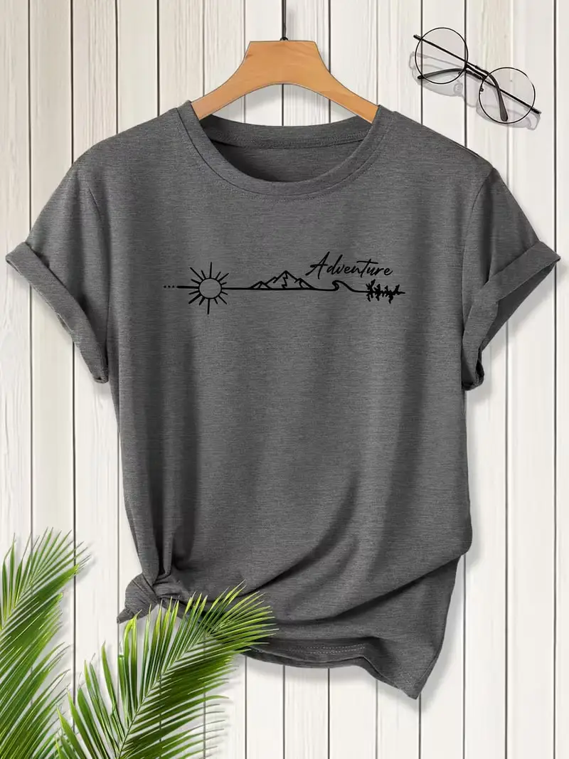 

Plus Size Women's Short Sleeve T-Shirt Sun Mountain Adventure Tree breathable fabric summer outfits women's clothing