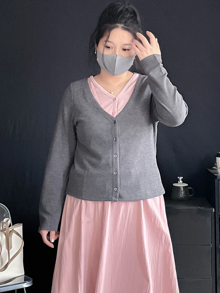 

Комплект больших размеров: женский весенне-осенний комплект из длинной футболки и юбки А-силуэта с высокой талией из полиэфирного волокна