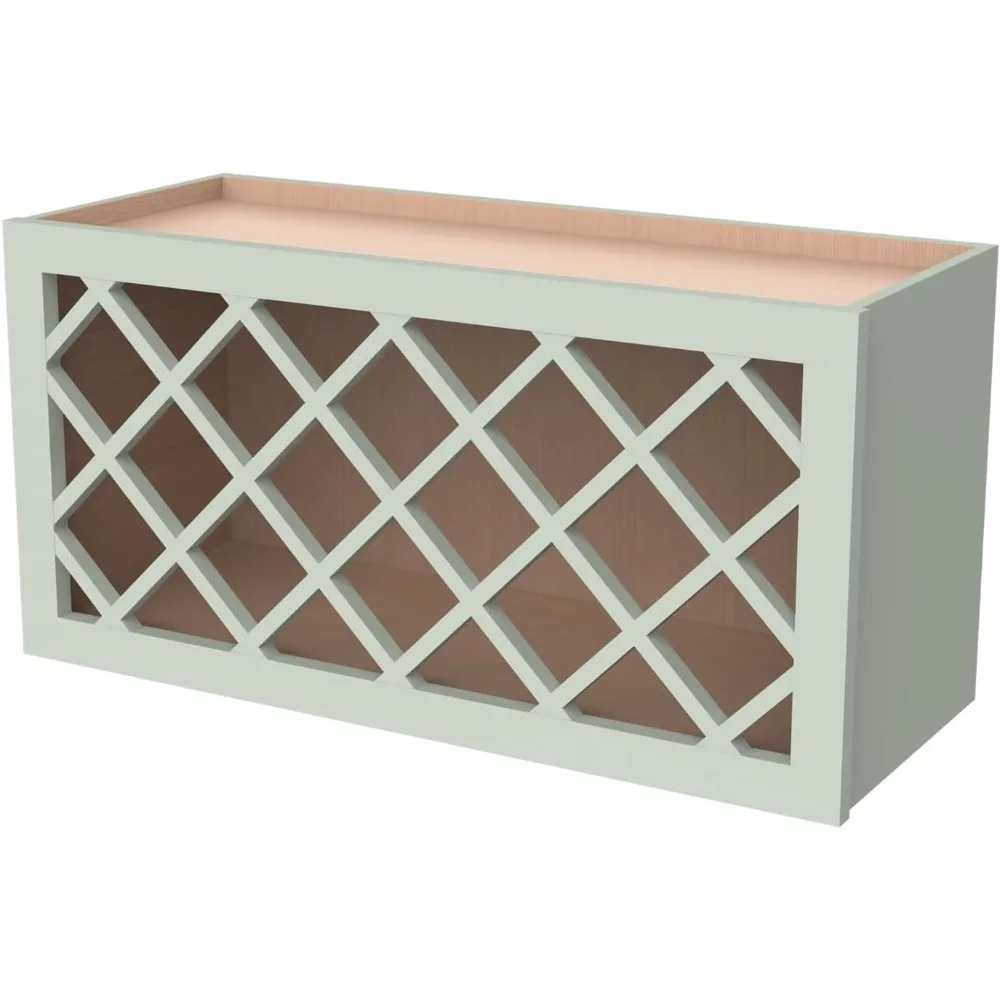 Mueble de pared para botellas de vino RTA de madera maciza con paneles de celosía - Almacenamiento de vino para bar, despensa, bodega y encimera - Mocha