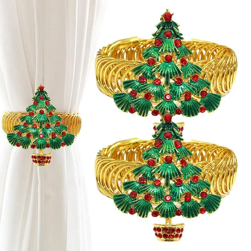 

2pcs Christmas tree curtain straps Rhinestone Metal Curtain Holdback Xmas Tieback Buckle For Nursery Drapes Curtain decorations