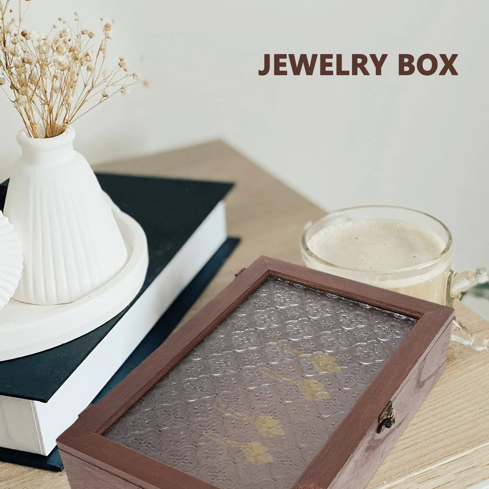 Exquisite Vintage Wooden Jewelry Storage Box Desktop Display Case for Rings Earrings Necklaces Bracelets Trinkets Keepsakes Gift