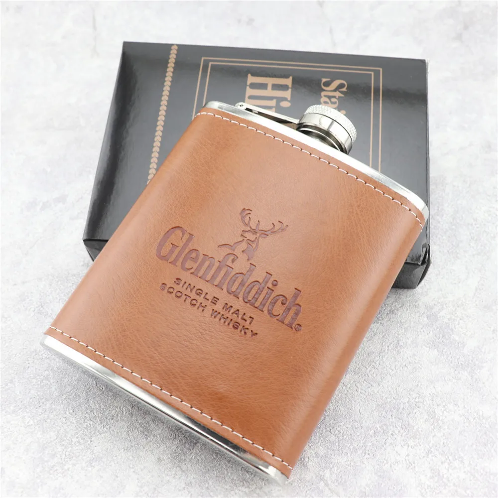 Stainless Steel Hip Flask Mini 7oz Pu Leather Wrap Whisky Flagon Alcohol Bottle Vodka Liquor Pocket Man Gift