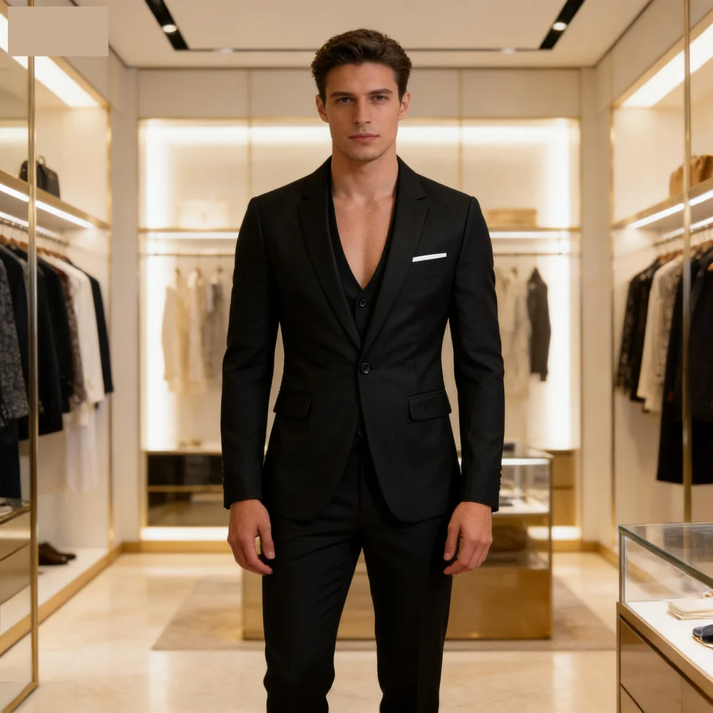 

3-Piece Slim Fit Men's Tuxedo Suit Double Breasted Blazer Vest And Pants Set for Wedding Groom Business Party