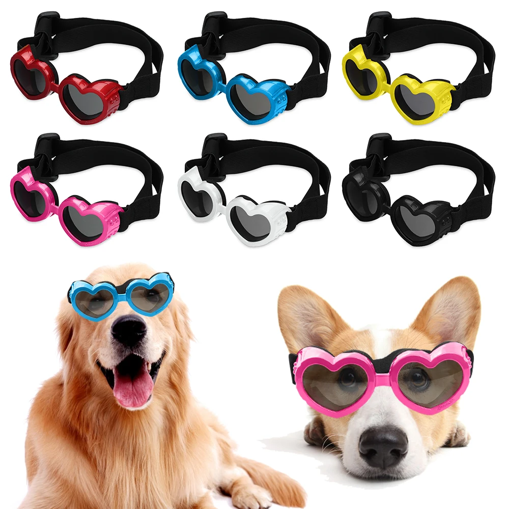 1 Pcs Heart-shaped Small Dog Sunglasses Waterproof UV Protection Dog Cat Sun Glasses with Adjustable Strap Goggles Pet Products