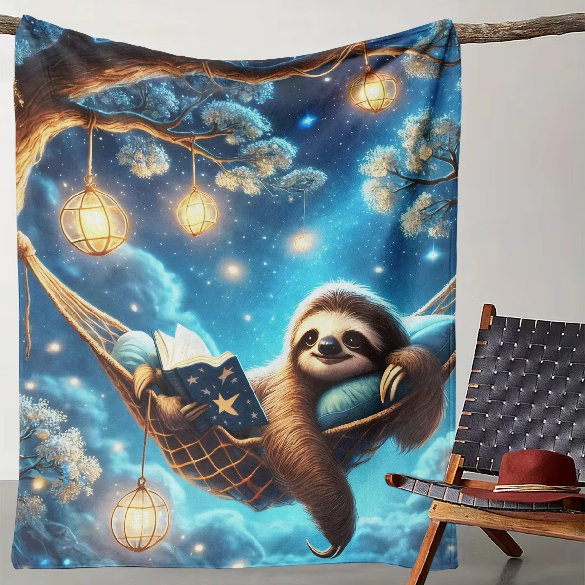 

1 Fantasy Star Hammock Sloth Blanket Cute Sloth Reading Flannel Throw