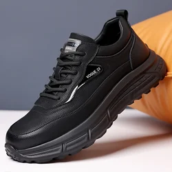 Cow Leather Casual Sneakers for Men Designer Sports Black Platform Shoes Man Fashion Soft-soled Autumn Winter Running Shoes Man
